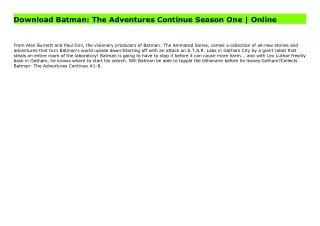 Download Batman: The Adventures Continue Season One | Online