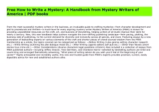 Free How to Write a Mystery: A Handbook from Mystery Writers of America | PDF books