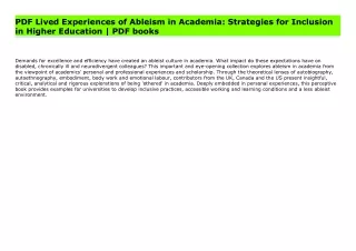 PDF Lived Experiences of Ableism in Academia: Strategies for Inclusion in Higher Education | PDF books