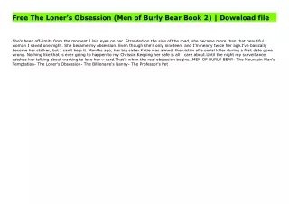 Free The Loner’s Obsession (Men of Burly Bear Book 2) | Download file