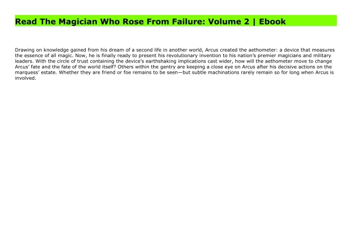 Ppt Read The Magician Who Rose From Failure Volume 2 Ebook Powerpoint Presentation Id