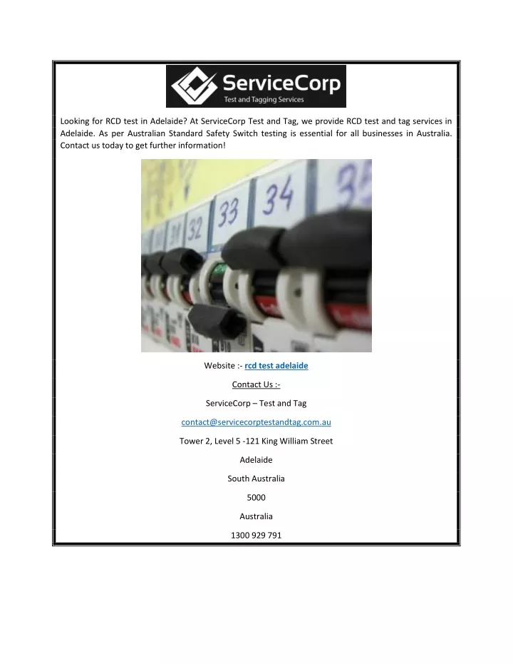 looking for rcd test in adelaide at servicecorp