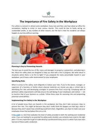 The Importance of Fire Safety in the Workplace