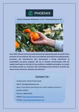 Aroma Chemicals Wholesaler in UK | Phoenixaromas.co.uk