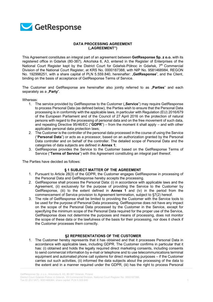 data processing agreement agreement