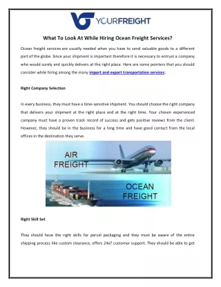 What To Look At While Hiring Ocean Freight Services