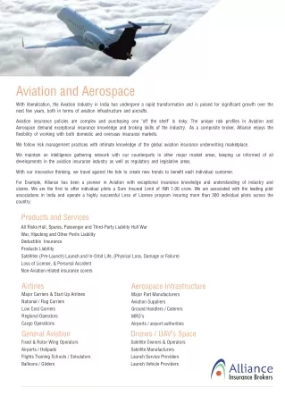 Aviation & Aerosapce Alliance Insurance Brochure