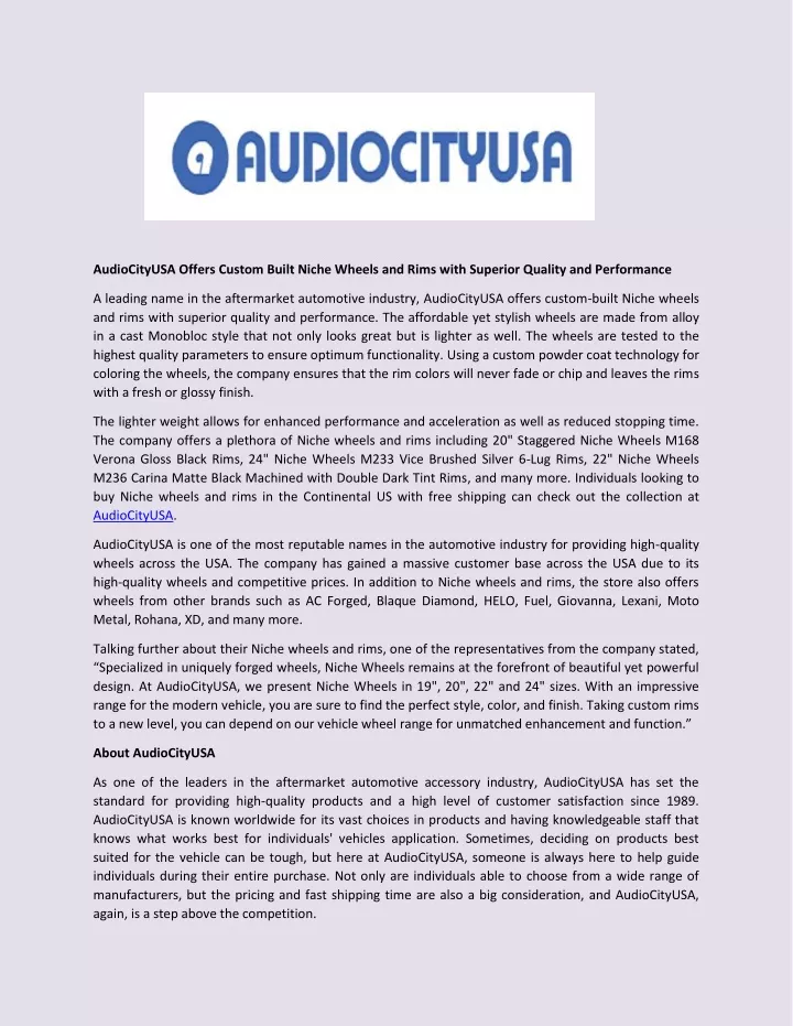 audiocityusa offers custom built niche wheels