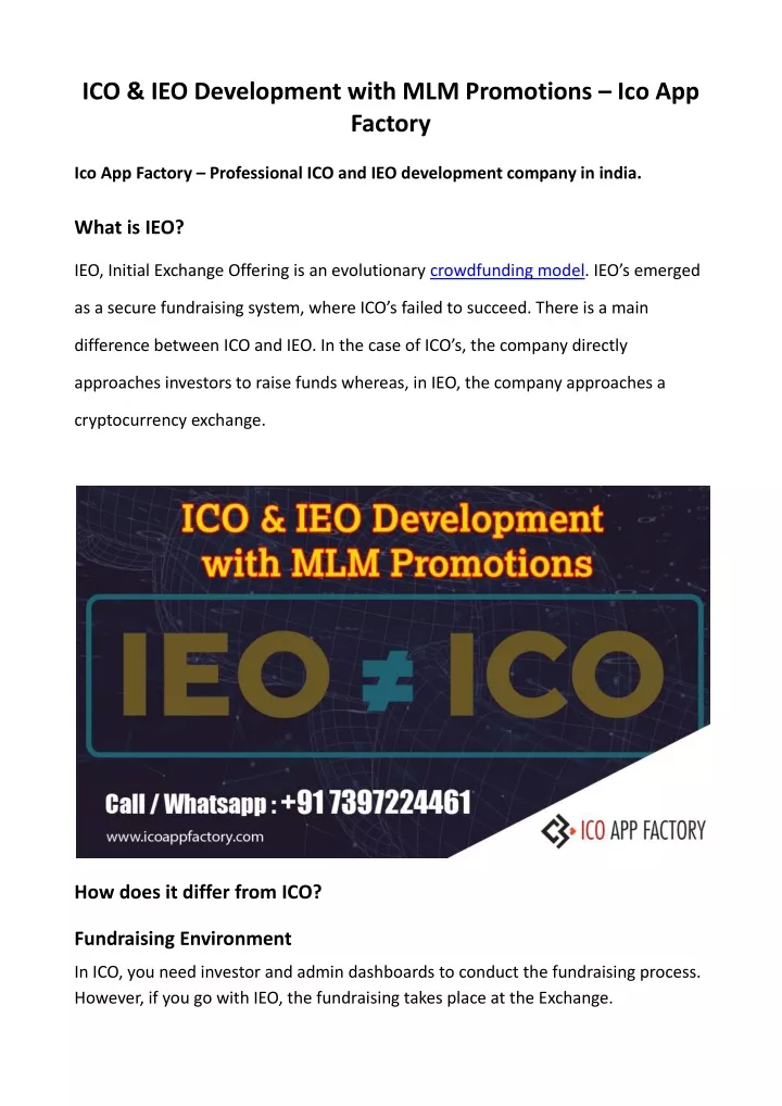ico ieo development with mlm promotions