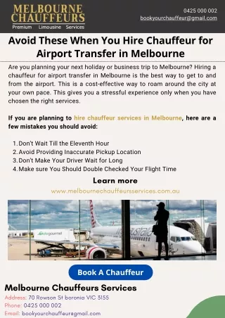 Avoid These When You Hire Chauffeur for Airport Transfer in Melbourne