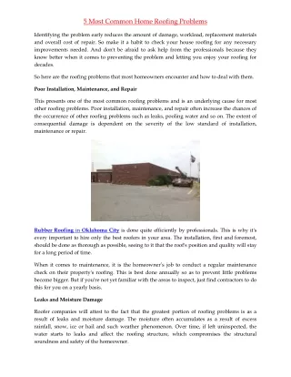 5 most common home roofing problems