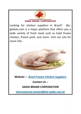 Brazil Frozen Chicken Suppliers | Sbc-globals.com