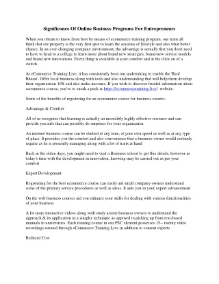 Significance Of Online Business Programs For Entrepreneurs