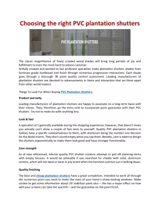 Choosing the right PVC plantation shutters