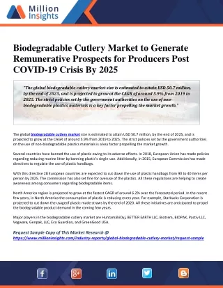 Biodegradable Cutlery Market to Generate Remunerative Prospects for Producers Post COVID-19 Crisis By 2025