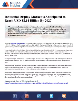 Industrial Display Market is Anticipated to Reach USD $8.14 Billion By 2027