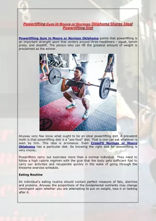 Powerlifting Gym in Moore or Norman Oklahoma Shares Ideal Powerlifting Diet