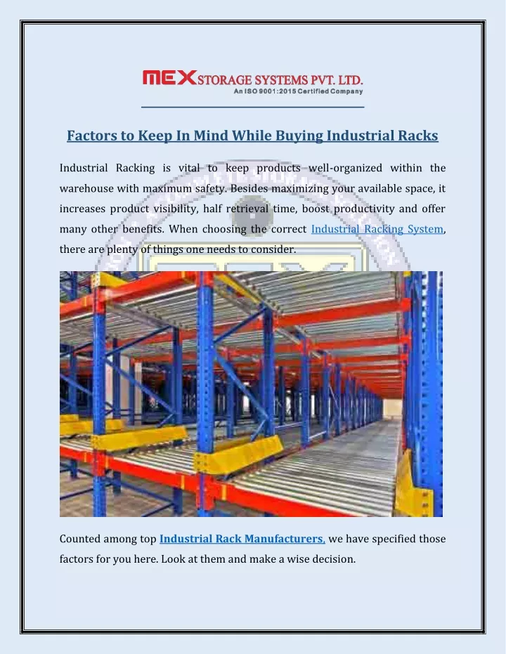 Ppt Factors To Keep In Mind While Buying Industrial Racks Powerpoint