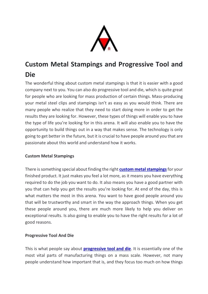 custom metal stampings and progressive tool