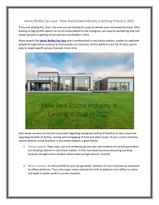 Jenny Wolfes San Jose - How Real Estate Industry Is Getting Virtual in 2021
