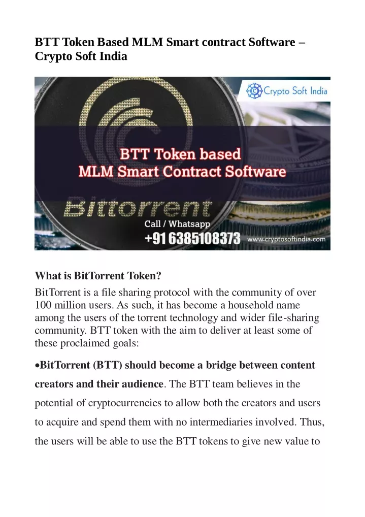 btt token based mlm smart contract software