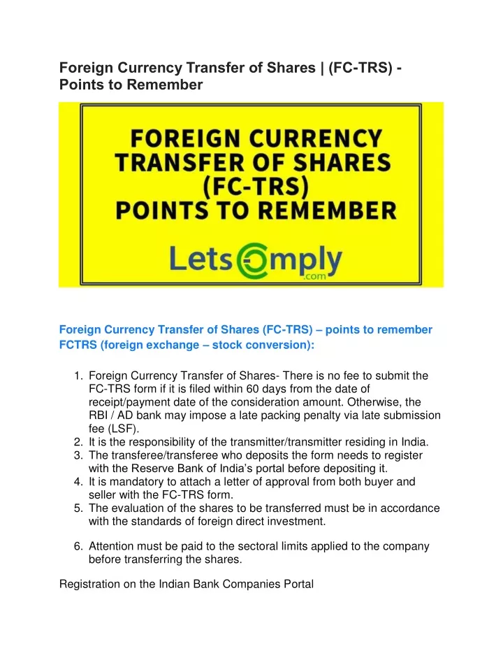 foreign currency transfer of shares fc trs points