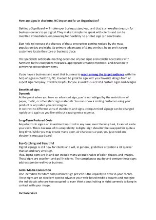 How are signs in charlotte, NC important for an Organization