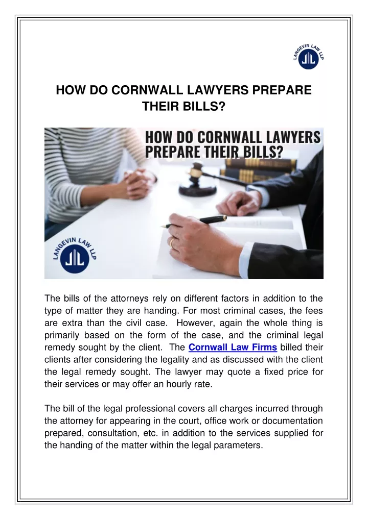 how do cornwall lawyers prepare their bills