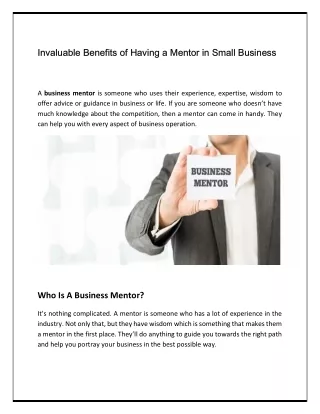 Invaluable Benefits of Having a Mentor in Small Business