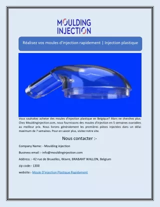 Réalisez vos moules d'injection rapidement | Injection plastique