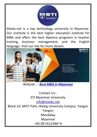 Best MBA in Myanmar Stiedu.net