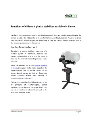 Functions of different gimbal stabilizer available in Kenya