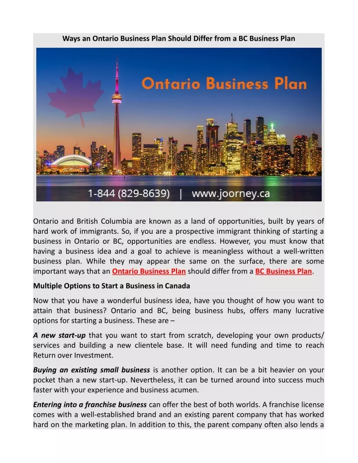 ways an ontario business plan should differ from
