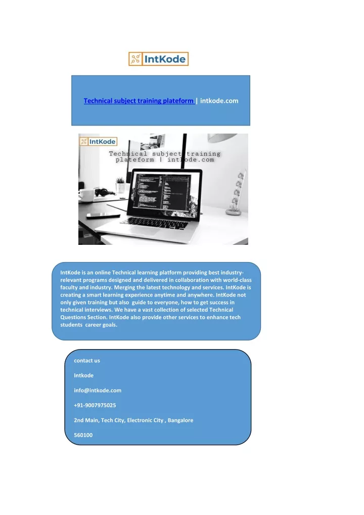 technical subject training plateform intkode com