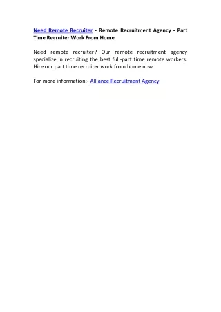 need remote recruiter remote recruitment agency