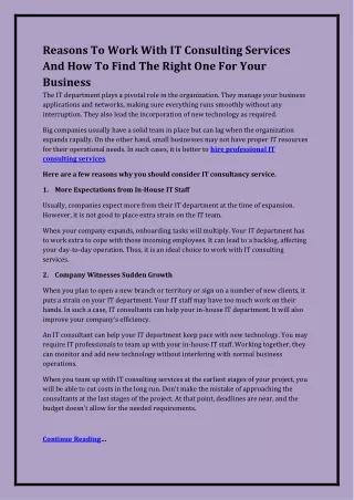 Reasons To Work With IT Consulting Services And How To Find The Right One For Your Business