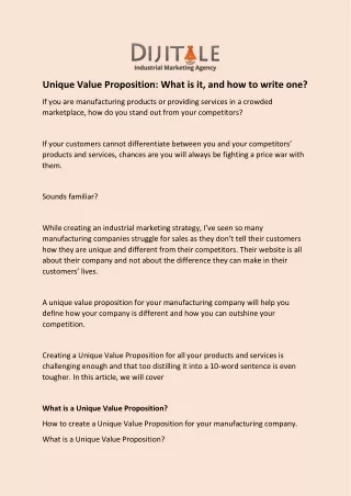 Unique Value Proposition What is it, and how to write one