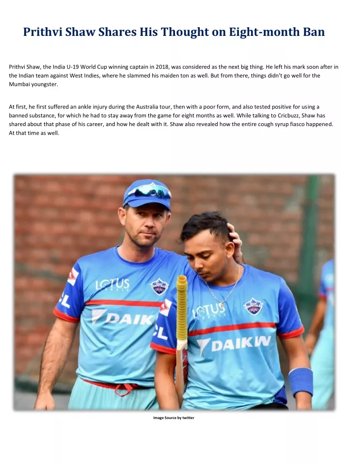 prithvi shaw shares his thought on eight month ban