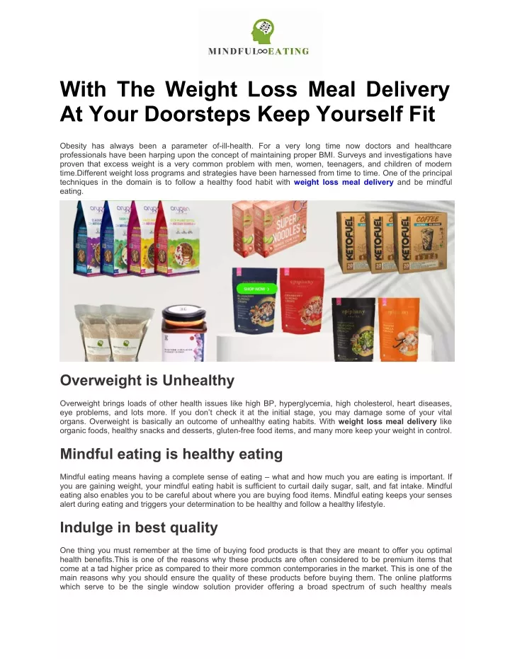 with the weight loss meal delivery at your