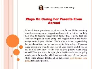 Ways On Caring For Parents From Abroad