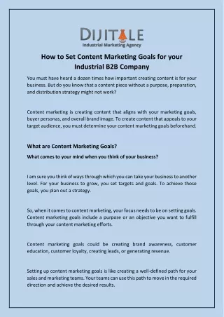 How to Set Content Marketing Goals for your Industrial B2B Company