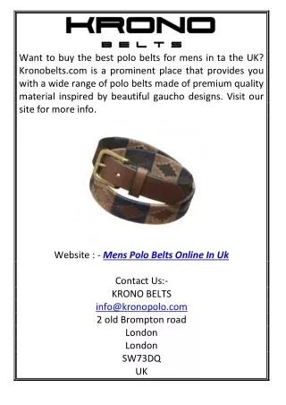 Mens Polo Belts Online in UK Kronobelts.com
