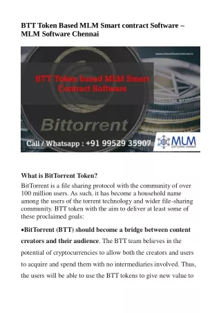 btt token based mlm smart contract software