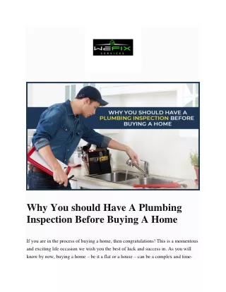 Why You should Have A Plumbing Inspection Before Buying A Home