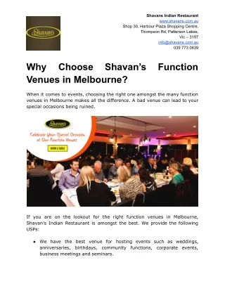 Why Choose Shavan’s Function Venues in Melbourne?