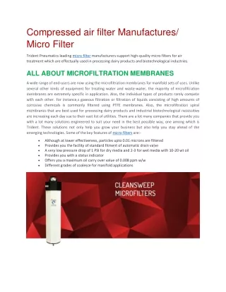 compressed air filter manufactures micro filter