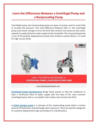 learn the differences between a centrifugal pump