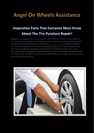 Get The Best Tire Puncture Repair Services | Angel On Wheels Assistance