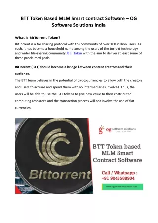 btt token based mlm smart contract software