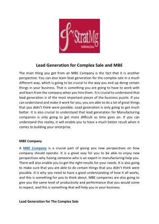lead generation for complex sale and mbe